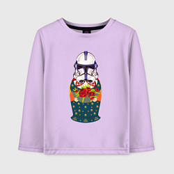 Лонгслив хлопковый детский Матрешка в шлеме штурмовика звездные войны, цвет: лаванда