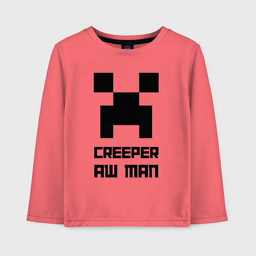 Детский лонгслив Creeper Aw Man, Майнкрафт мем / Коралловый – фото 1