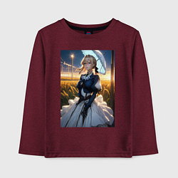 Лонгслив хлопковый детский Вайолет Эвергарден на поле, цвет: меланж-бордовый