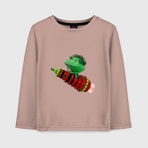 Детский лонгслив Зеленый монстр на красной ракете / Пыльно-розовый – фото 1