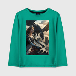 Лонгслив хлопковый детский Королева летит на драконе, цвет: зеленый