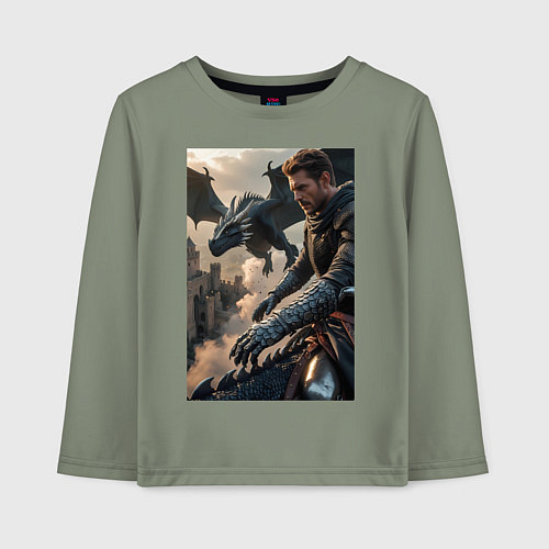 Детский лонгслив Рыцарь летит на драконе / Авокадо – фото 1