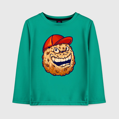 Детский лонгслив Печенье в кепке / Зеленый – фото 1