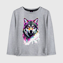 Лонгслив хлопковый детский Волчья морда - нейроарт, цвет: меланж