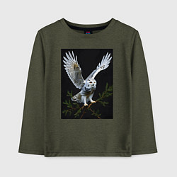 Лонгслив хлопковый детский Белая сова на дереве, цвет: меланж-хаки