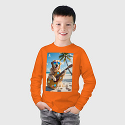 Лонгслив хлопковый детский Собака играет на гитаре, цвет: оранжевый — фото 2