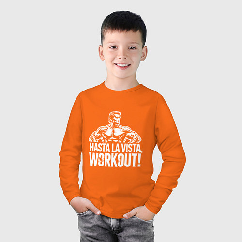 Детский лонгслив Arnold - hasta la vista workout / Оранжевый – фото 3