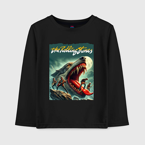 Детский лонгслив Rolling Stones - wolfs mouth / Черный – фото 1