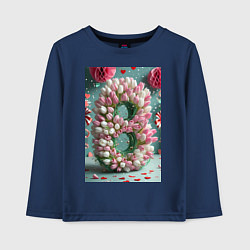 Лонгслив хлопковый детский Тюльпаны к 8 марта, цвет: тёмно-синий