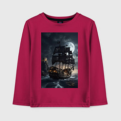 Лонгслив хлопковый детский Пиратский корабль в шторм, цвет: маджента