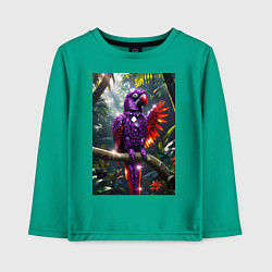 Лонгслив хлопковый детский Попугай из драгоценных камней, цвет: зеленый