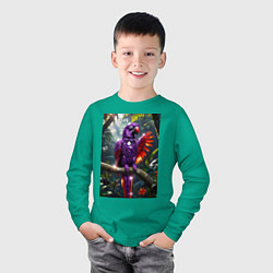 Лонгслив хлопковый детский Попугай из драгоценных камней, цвет: зеленый — фото 2