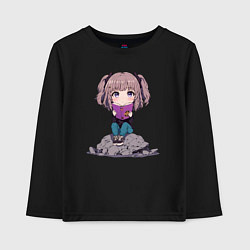 Лонгслив хлопковый детский Аниме тиби и книга, цвет: черный