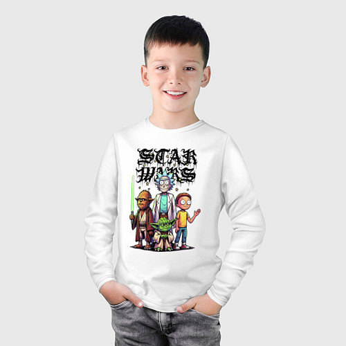 Детский лонгслив Yoda and Chewbacca are friends of Rick and Morty - / Белый – фото 3