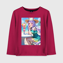 Лонгслив хлопковый детский Девушка-пони кушает мороженое, цвет: маджента