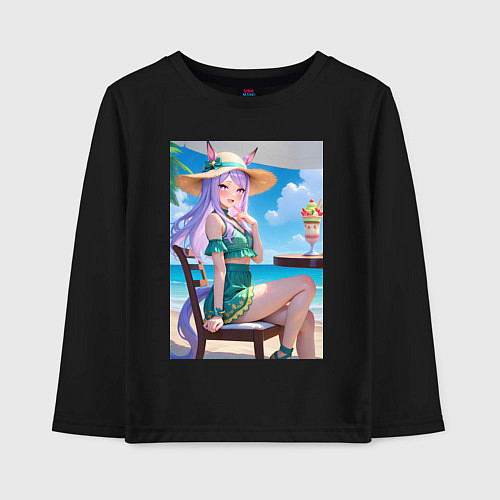Детский лонгслив Девушка-пони кушает мороженое / Черный – фото 1