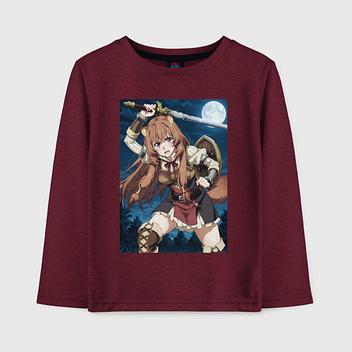 Детский лонгслив Рафталия сражается в ночи / Меланж-бордовый – фото 1