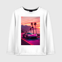 Лонгслив хлопковый детский Суперкар едет около океана, цвет: белый
