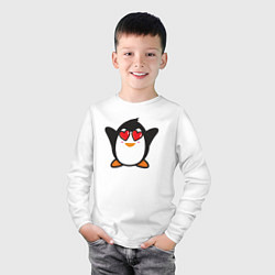 Лонгслив хлопковый детский Влюблённый пингвинчик, цвет: белый — фото 2