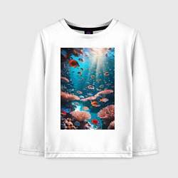 Лонгслив хлопковый детский Подводный коралловый риф с рыбками, цвет: белый