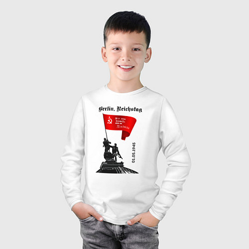Детский лонгслив Знамя победы на рейхстаге / Белый – фото 3