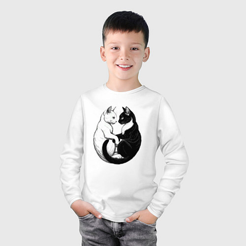 Детский лонгслив Кот и кошка инь и ян / Белый – фото 3