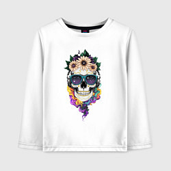 Лонгслив хлопковый детский The skull in flowers, цвет: белый