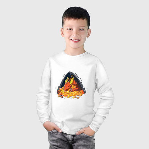Детский лонгслив Dragon in a cave with treasures / Белый – фото 3