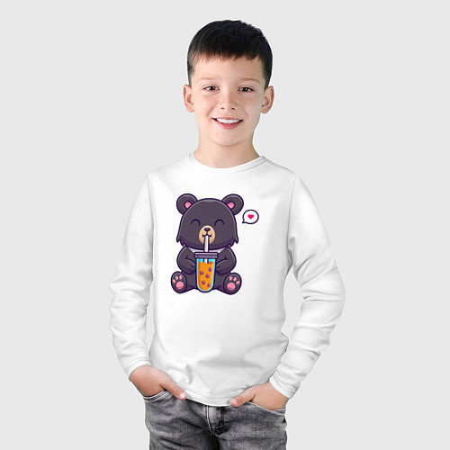 Детский лонгслив Мишка с напитком / Белый – фото 3