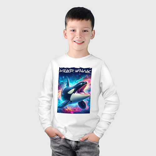 Детский лонгслив Space killer whale - ai art fantasy / Белый – фото 3