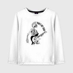 Лонгслив хлопковый детский Skeleton guitarist - punks not dead motto, цвет: белый