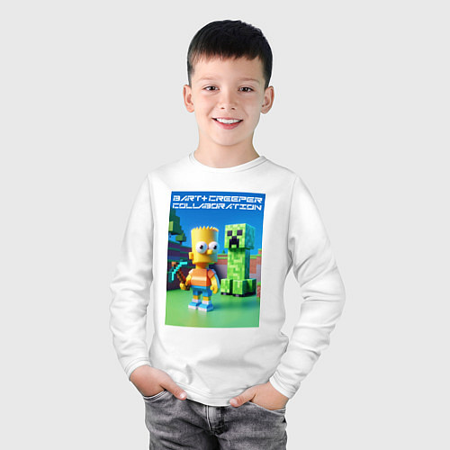 Детский лонгслив Bart and Creeper - collaboration ai art / Белый – фото 3