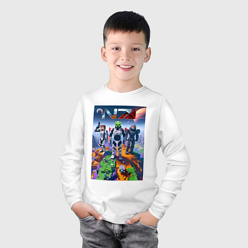 Детский лонгслив Mass effect and Minecraft - ai art collaboration / Белый – фото 3
