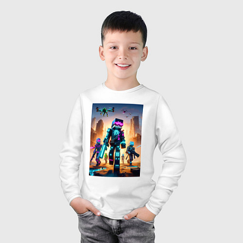 Детский лонгслив Minecraft - cyberpunk ai art fantasy / Белый – фото 3