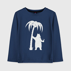 Лонгслив хлопковый детский Мишка возле пальмы, цвет: тёмно-синий