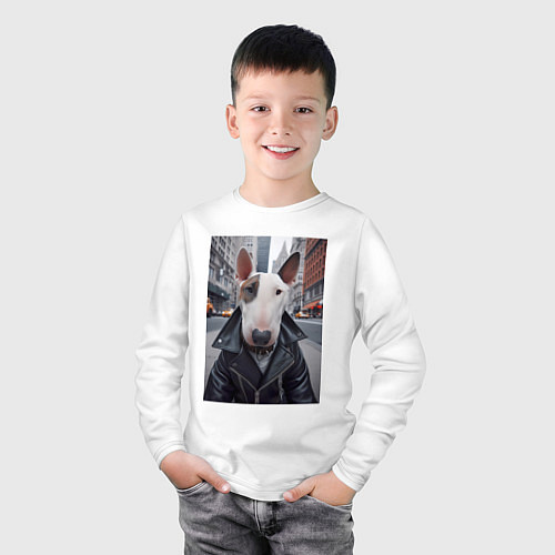 Детский лонгслив Булли на своём районе - нейроарт / Белый – фото 3