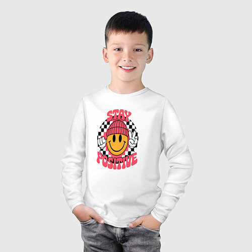 Детский лонгслив Смайлик просит быть позитивным / Белый – фото 3