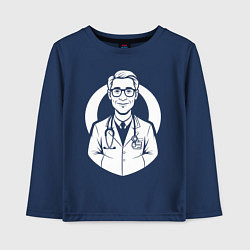 Лонгслив хлопковый детский Врач с улыбкой и стетоскопом, цвет: тёмно-синий