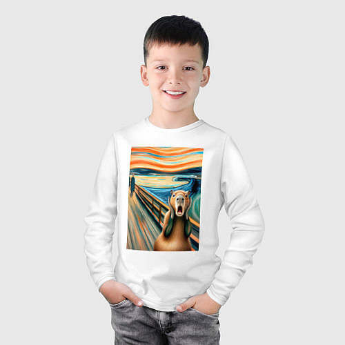 Детский лонгслив Капибара кричит - мем нейросеть / Белый – фото 3