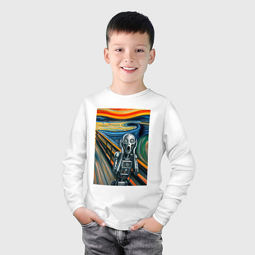 Детский лонгслив Робот кричит - мем нейросеть / Белый – фото 3
