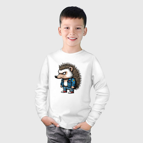 Детский лонгслив Ёжик панк / Белый – фото 3