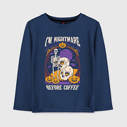 Лонгслив хлопковый детский Im nightmare before coffee, цвет: тёмно-синий