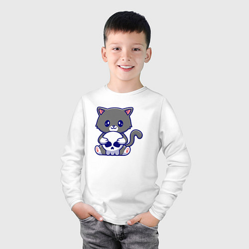 Детский лонгслив Котик и черепок / Белый – фото 3