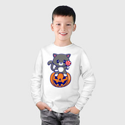 Лонгслив хлопковый детский Хэллоуин котик с леденцом, цвет: белый — фото 2