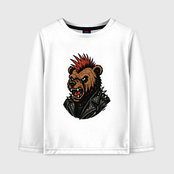 Лонгслив хлопковый детский Медведь панк, цвет: белый