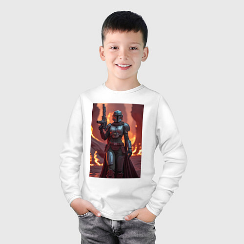 Детский лонгслив Девушка-Мандалорец в броне / Белый – фото 3