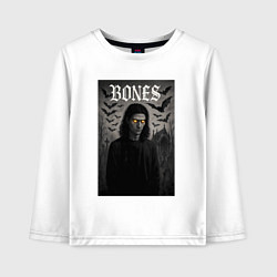 Лонгслив хлопковый детский Bones с желтыми горящими глазами, цвет: белый