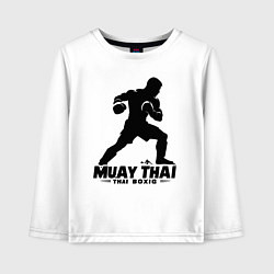 Лонгслив хлопковый детский Муай Тай сила и мощь тайского бокса, цвет: белый