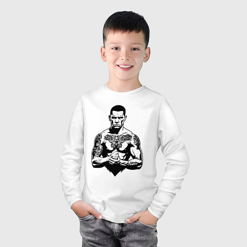 Детский лонгслив Нейт Диас в татуировках / Белый – фото 3