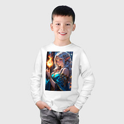 Лонгслив хлопковый детский Прекрасная эльфийка-маг с шаром огня, цвет: белый — фото 2